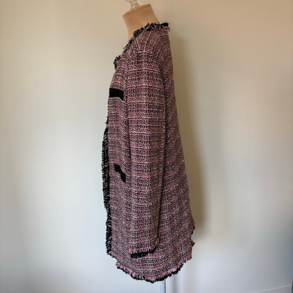 Pinko Tweed Old Money Coquette Open Pink Multi Cotton Jacket EUC Size US 10 - Picture 9 of 16